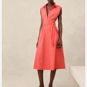 NWT Banana Republic Poplin Cross-Waist Midi Dress vneck cotton peach color sz M